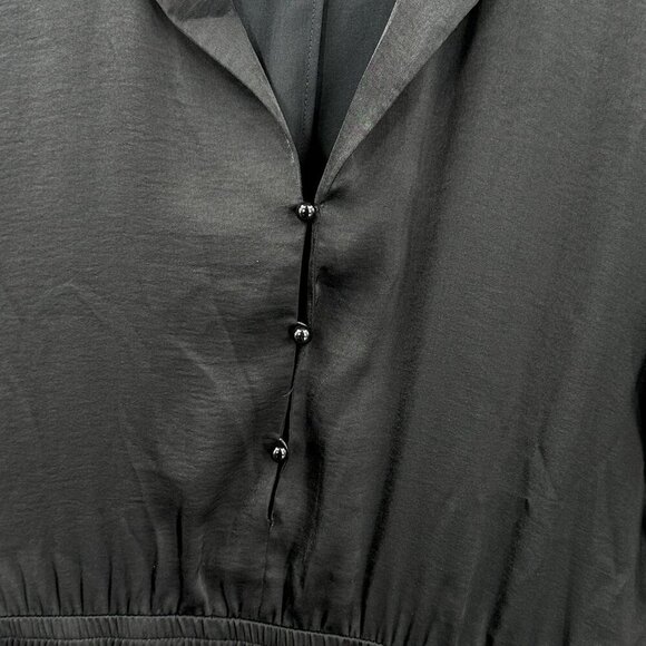 BCBG Maxazria Romper Women M Black Satin Button Long Sleeve Gothcore Evening - Picture 7 of 11